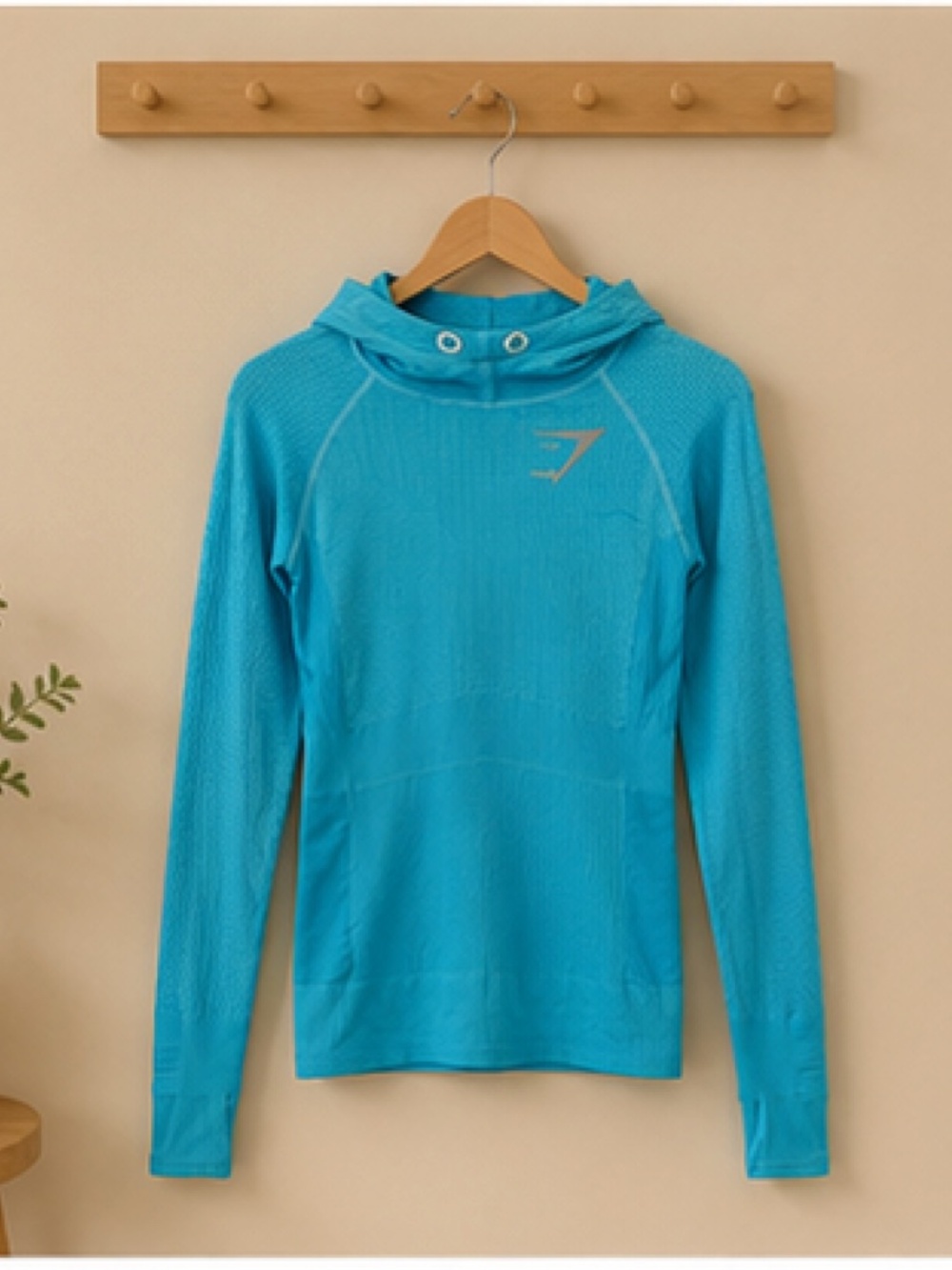 Gymshark Seamless Hooded Workout Top Aqua Blue Medium